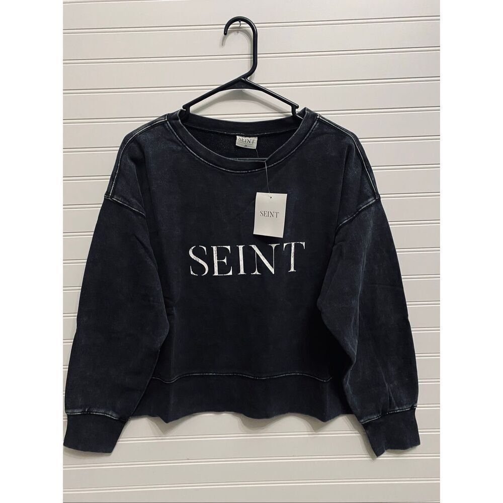 Seint Beauty 100% Cotton Oversized Womens Crop Sweatshirt Sz L